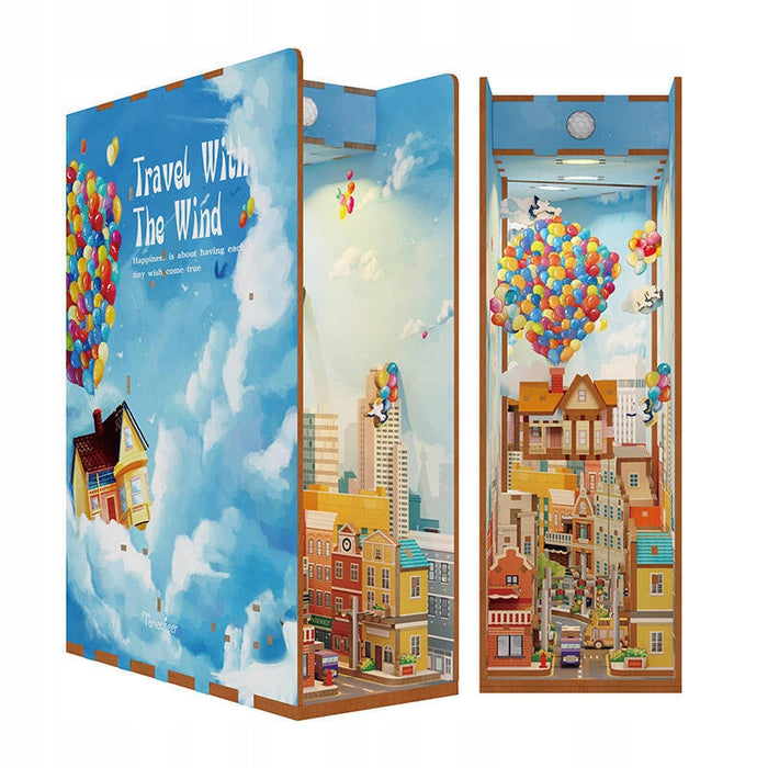 Tonecheer Składany Drewniany Model 3D LED Book Nook Podróż z Wiatrem puzzle